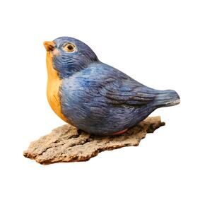 Vintage Bird Figurine Bluebird on Bark Perch Possibly Resin Statue (Gg252)